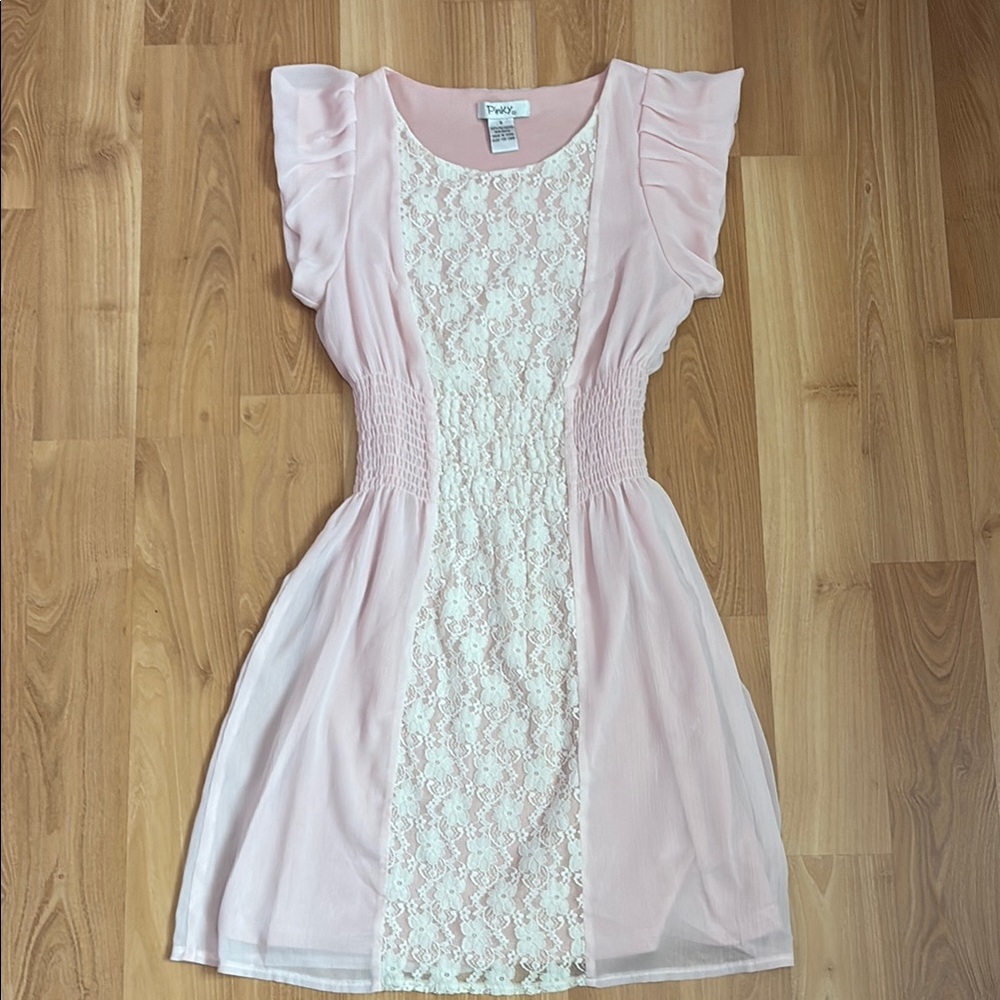 Pinky Light Pink Sleeveless Lace Midi Dress | Size S